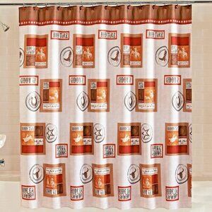 Rodeo Time Shower Curtain Cowboy Riding Boots Horse Country Stars Brown Western